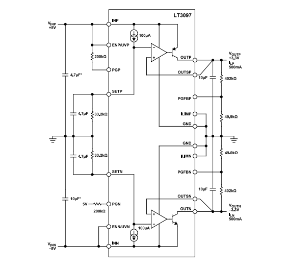 Application Circuit Diagram - Analog Devices Inc. LT3097 Low Dropout Linear Regulators